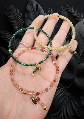 Juego de 3 brazaletes de cristal natural de malaquita, ágata roja sur y citrino de 3-4 mm  Foto 1 de 4