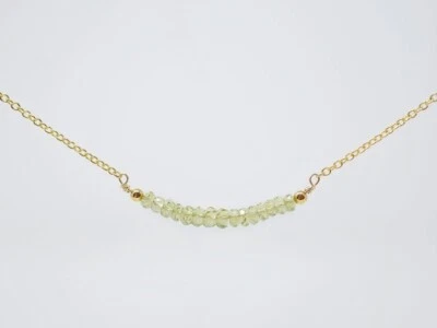 Natural Peridot Faceted Green Gemstone Beads Pendant Gold Chain Bar Necklace 18" - Image 1 of 4