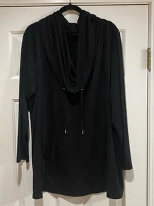 LIVI Active Black Pullover Cowl Neck Drawstrings Stretch Tunic, Plus Size 26/28 - Picture 1 of 7