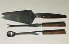 Vintage Wood Handled Trio ~ Stainless Steel Serving Fork, Spoon & Cake Slice