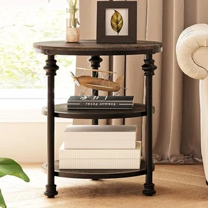 Small Side Table, Round End Table with 3 Shelves for Living Room, Bedroom - Picture 1 of 9