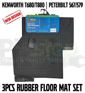 Kenworth T680 T800 Peterbilt 567 579 Floor Mats Rubber Liners  3PCS Set Carpet  - Picture 1 of 8