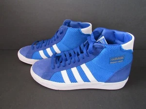 Men's Adidas Basket Profi Sneakers Size 8 Athletic Shoes Blue White High Top EUC - Picture 1 of 5