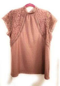 Cable & Guage Cap Sleeve Blouse Shirt Top Antique Pink Lace Insets Size XL NWT - Picture 1 of 3