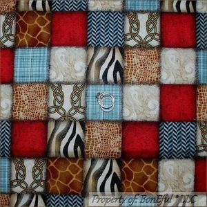 BonEful Fabric FQ Cotton Quilt Block Black B&W Brown Patchwork Jungle Safari Kid - Picture 1 of 11