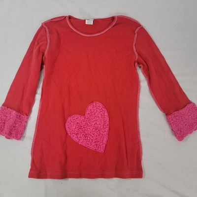 Ann Loren Girl's Red Pink Long Sleeve Shirt Pink Curly Yarn Heart Acct Sz 7 / 8 - Image 1 of 4