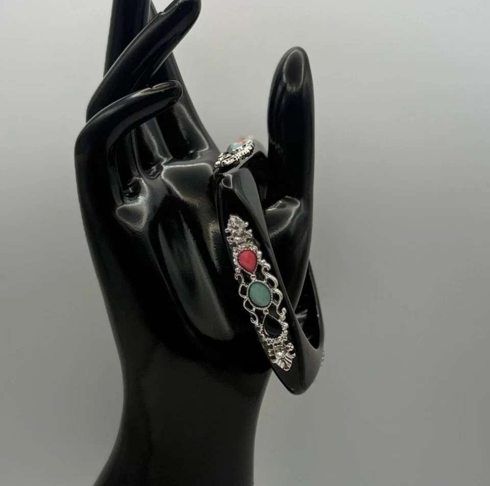 Vintage Statement Hinged Bangle Multi-Color Faceted Silver-tone Bracelet Y2K 90s - Image 1 of 3