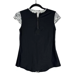 Top de natación Affriel & Tabbris protección contra erupciones manga corta negro blanco estampado animal 10 - Imagen 1 de 9