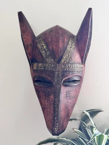 Vintage Carved Wood and Metal African Tribal Ceremony Mask Culture Mail, Africa - Picture 1 of 3