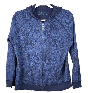 Fresh Produce Full Zip Hoodie Womens XL Blue Paisley Pockets 100% Cotton Peru - Picture 1 of 11
