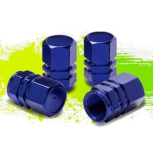 4 X Aluminum Tire/Rim Valve/Wheel Tyre Air Dust Cap/Caps Cover Stem RT059 Blue - Picture 1 of 4