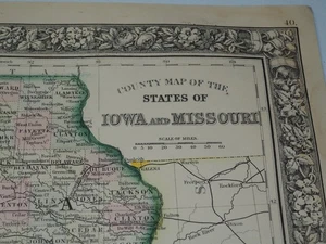 Original Antique Mitchell Map Iowa Missouri Hand Color 1860 - Picture 1 of 15