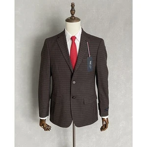Tommy Hilfiger Men's 40 Short THFlex Sport Coat Stretch Burgundy/Brown Check NEW - Picture 1 of 9
