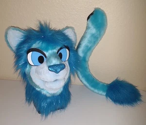 Sparkle Blue Lion Fursuit Partial Animal Costume Mascot Head And Tail! - Picture 1 of 15