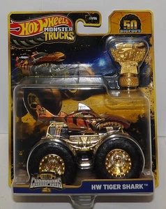 Hot Wheels Monster Trucks Trophy Champions ~ HW TIGER SHARK ~ 50th Bigfoot NEW - Picture 1 of 11