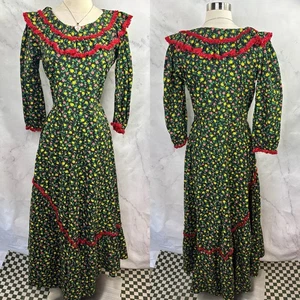 Abito lungo vintage anni 70 60 Ditsy floreale prateria taglia M Cottagecore metallo talon zip - Foto 1 di 24