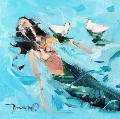 Impresión de Bellas Artes José Trujillo 16x16" Coleccionable Artista Tiburones Pájaro Sirena Foto 1 de 4