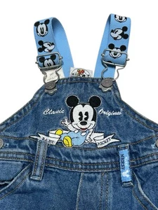 Vintage Baby Mickey Mouse Boys Overalls *RARE* HTF Embroidered Mickey 6-12M - Picture 1 of 4