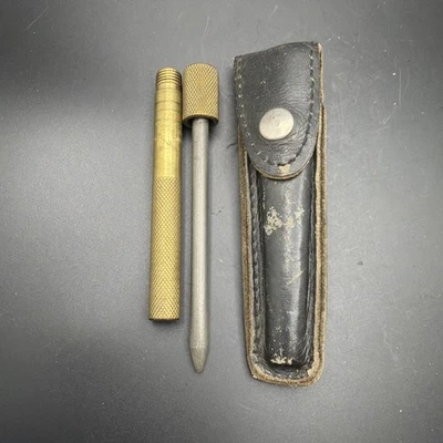 Vintage EZE-LAP Diamond M sharpening rod stone with leather belt sheath USA - Image 1 of 3