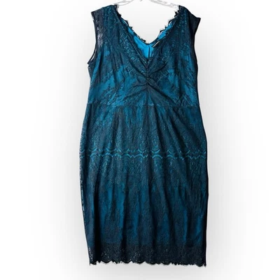 LANE BRYANT WOMEN'S BLACK FIT & FLARE LACE LINED DRESS W/ MESH PLUS Sz 20 - Image 1 of 4