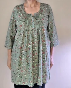 Woman Within grün geblümtes Viertelärmel Damen Shirt Größe L - Bild 1 von 1