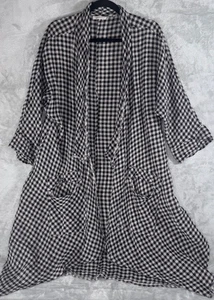 Luukaa Damen Kariert Leinen Staubtuch Gr. 1 Vorne Offen Freizeit Lagenlook Taschen - Bild 1 von 9