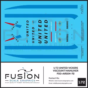 1/72 United Vickers Viscount Mainliner Flugzeug Aufkleber Set - Bild 1 von 1
