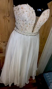 Sherri Hill White Gold Bead Strapless Midi Prom Wedding Dress US 2 UK 4 6 - Picture 1 of 13
