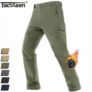 Men's Snow Pants Soft Shell Fleece Pants Outdoor Waterproof Cargo Work Trousers - Picture 1 of 54
