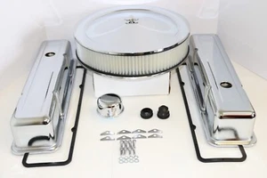 SB Chevy Chrome Engine Dress Up Kit Tall Valve Covers 14" Air Cleaner SBC 350 - Picture 1 of 17