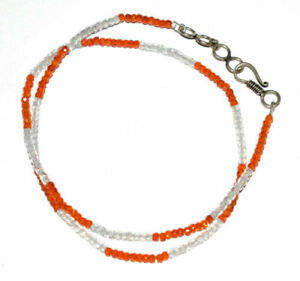 White Orange Zircon Gemstone 3 mm Rondelle Faceted Beads 18" Strand Necklace QQW