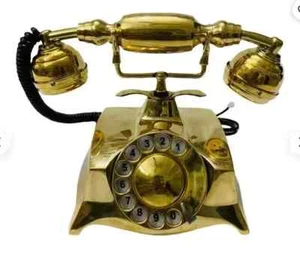 Vintage Shinny Messing Drehscheibe funktionierendes Telefon für Bürodeko Weihnachten - Bild 1 von 5