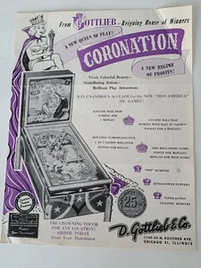 Gottlieb Coronation Flyer Original Woodrail Brochure 1952 - Picture 1 of 8