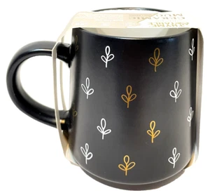 Thyme and Table Ceramic Mug 16oz Black with Gold White Leaves 4 in New - Bild 1 von 5