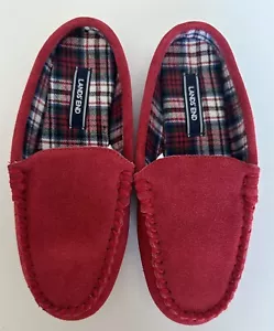 Lands End Womens Flannel Lined Suede Clog Moccasin Slippers Red 6 - Picture 1 of 6