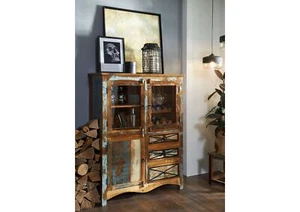 indisches Altholz Weinregal ausgefallene Vitrine Schrank bunt Highboard massiv - Bild 1 von 7