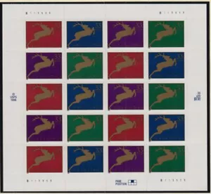 1999 Christmas holiday season, reindeer 4 colors 33c Sheet of 20 Sc 3359a MNH - Picture 1 of 1