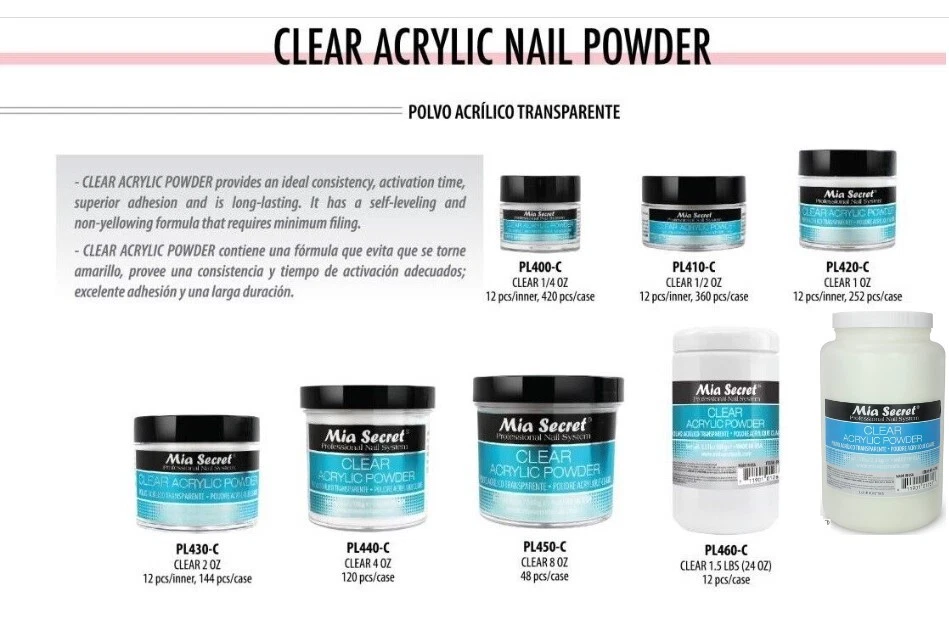 Polvo acrílico transparente Mia Secret de 0,25 oz a 1,5 lb - ELIGE TU TALLA Foto 1 de 1