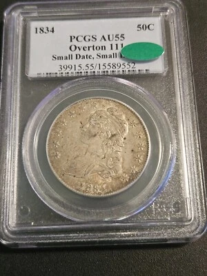 1834 O.111 Capped Bust Half Dollar * PCGS AU55 * CAC * Small Date, Small Letters - Image 1 of 4