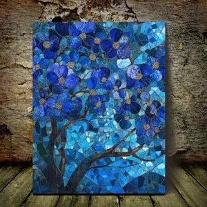 The Birches in Blue by Littleclyde Heart Bloss Wall Art Canvas Unframed/Framed - Picture 1 of 6