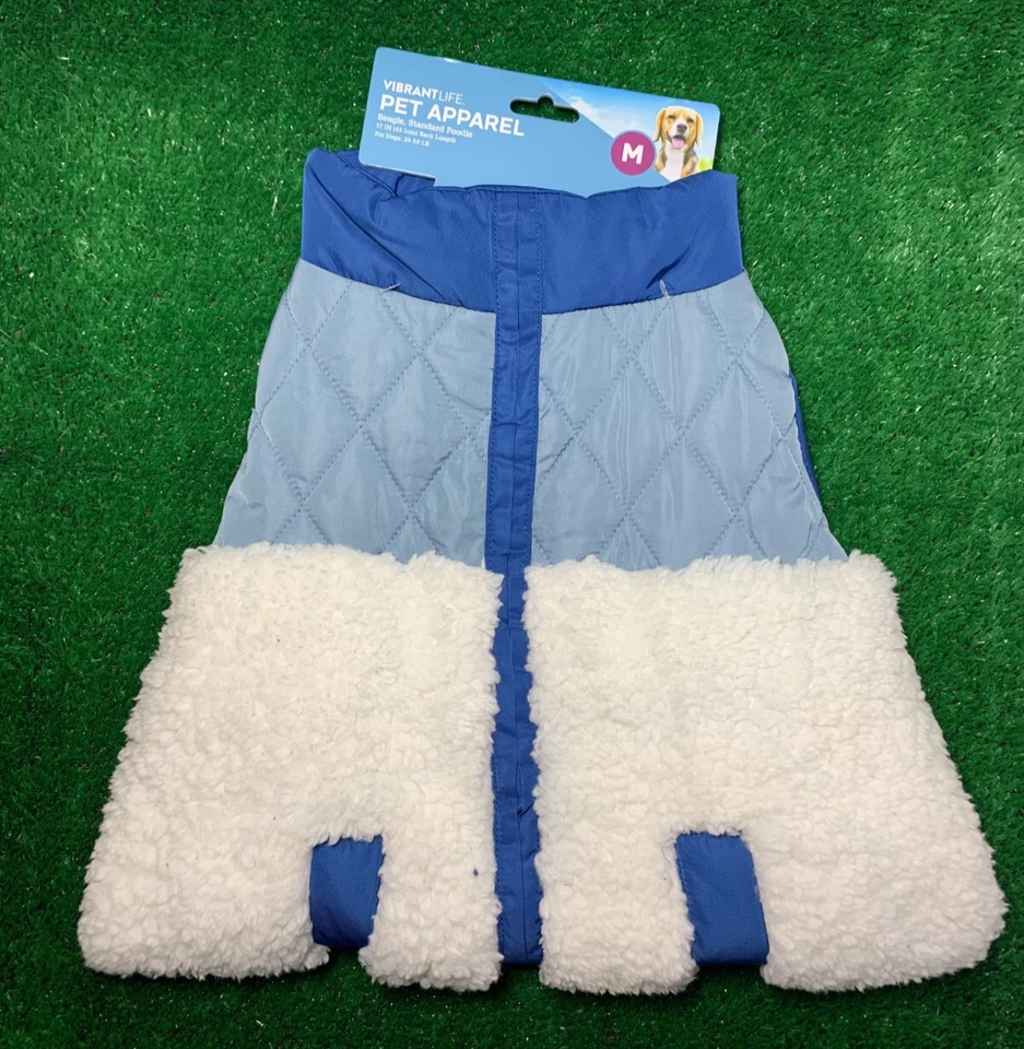 Vibrant Life Ropa para Perros, Sherpa Contraste Yugo Mascota Chaqueta, Azul, Mediana Foto 1 de 4