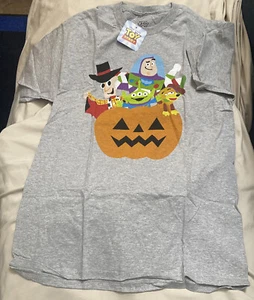 Disney Toy Story Halloween T Shirt Adult Medi Gray Short Sleeve Buzz Woody New - Picture 1 of 2