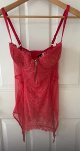 New Victoria’s Secret Lingerie Red Pinkish Lace Garter Bustier Corset Bra 36D - Picture 1 of 9