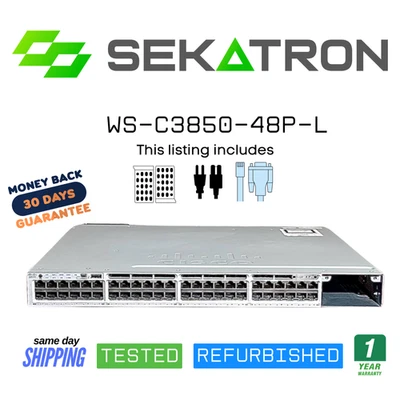 ♻️ Conmutador Ethernet administrado de 48 puertos PoE+ capa 3 Cisco WS-C3850-48P-L ⚡Envío rápido Foto 1 de 2