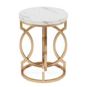 Round Coffee Table Marble Effect Gold Frame Side End Table Modern Living Room - Picture 1 of 7