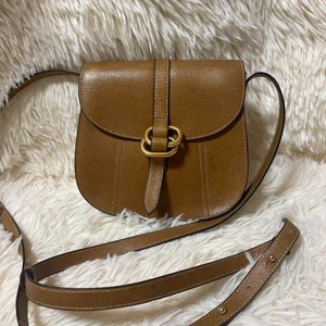 DELVAUX Shoulder Bag Brown Gold Leather 6.5 x 6.1 inch Vintage Japan Authentic - Picture 1 of 10