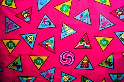 2/3  Yard  Girl Scount Badges on Pink  Cotton Quilting Fabric 27" X 44" - Image 1 of 2