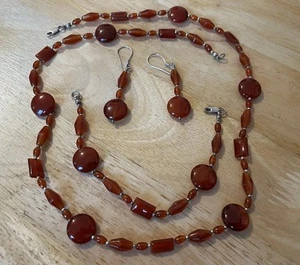 925 Sterling Silver Carnelian Gemstone Set: Earrings, Bracelet,Necklace Handmade - Picture 1 of 3