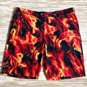 Loudmouth Golf Shorts Fire Flame Print Mens Sz 38 Novelty Casual Stretch - Picture 1 of 7