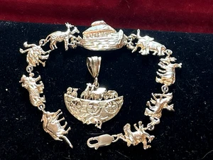 STERLINGSILBER ARCHE NOAH ARMBAND & ANHÄNGER 15,9 GRS 7' L - Bild 1 von 10